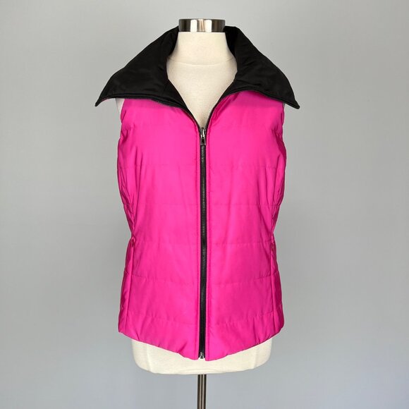 Etcetera Womens Reversible Quilted Puffer Vest Pink Black Zip Front size 10 - Picture 9 of 15